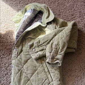 Quilted Corduroy Puffer Jacket in Light Olive
